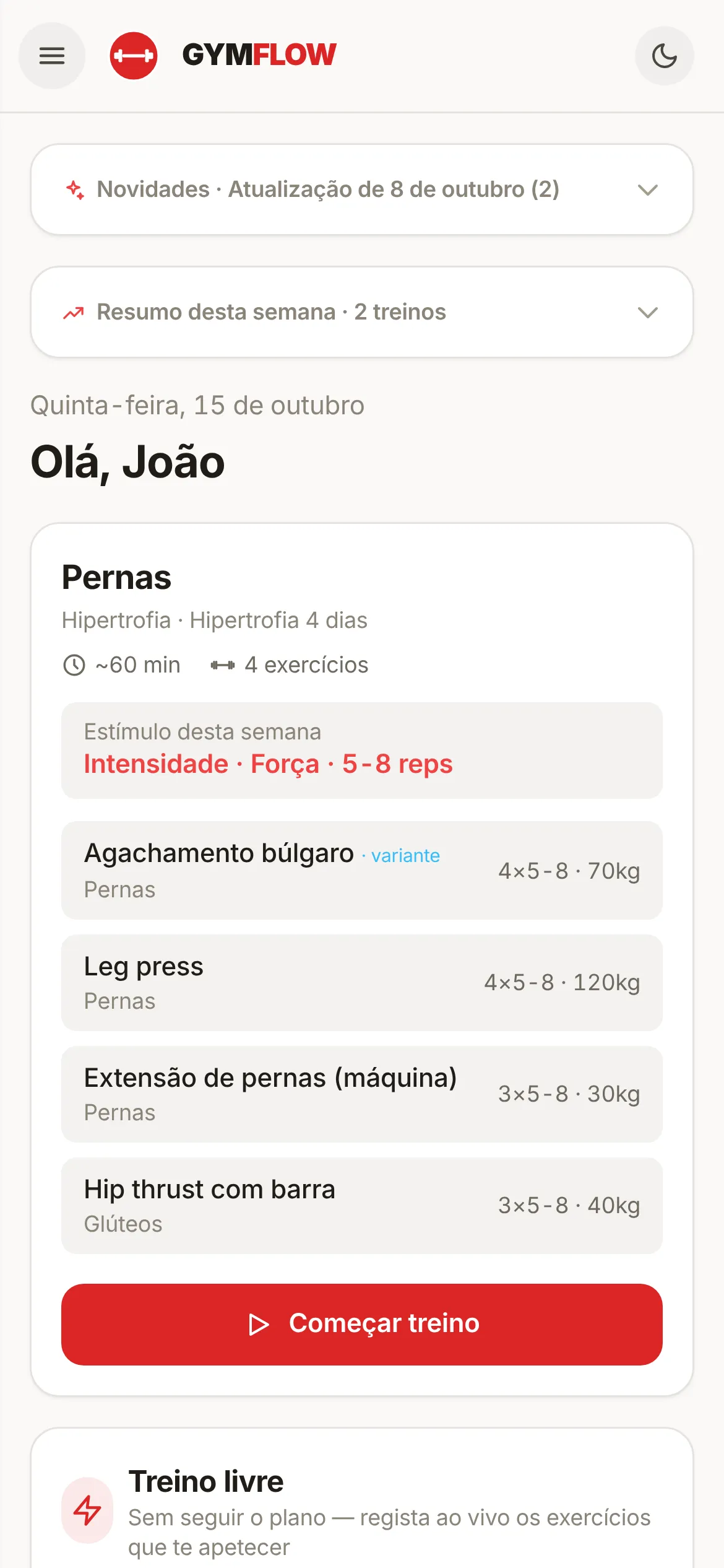 Captura de ecrã 1 da app GymFlow