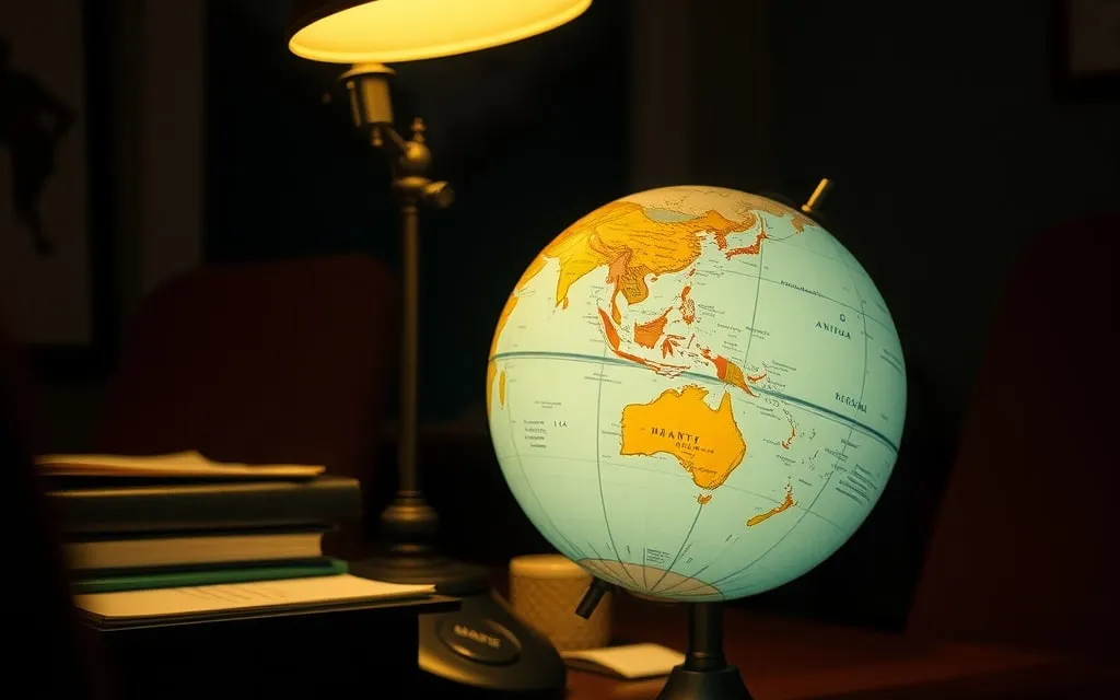Globo iluminado numa secretária