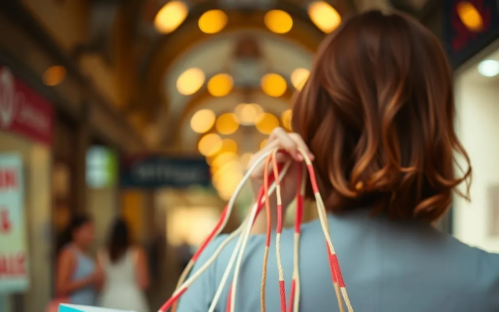 Sacos de compras numa rua comercial