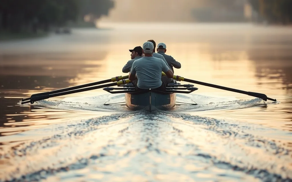 Barco de remo com a equipa em sintonia